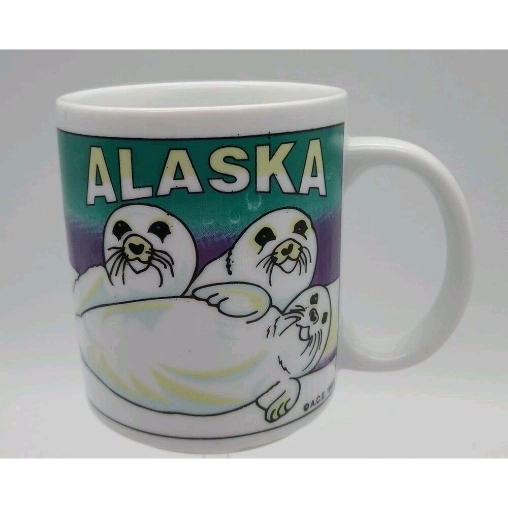 vtg Alaska Seal Pups Baby Seals Coffee Mug Cup